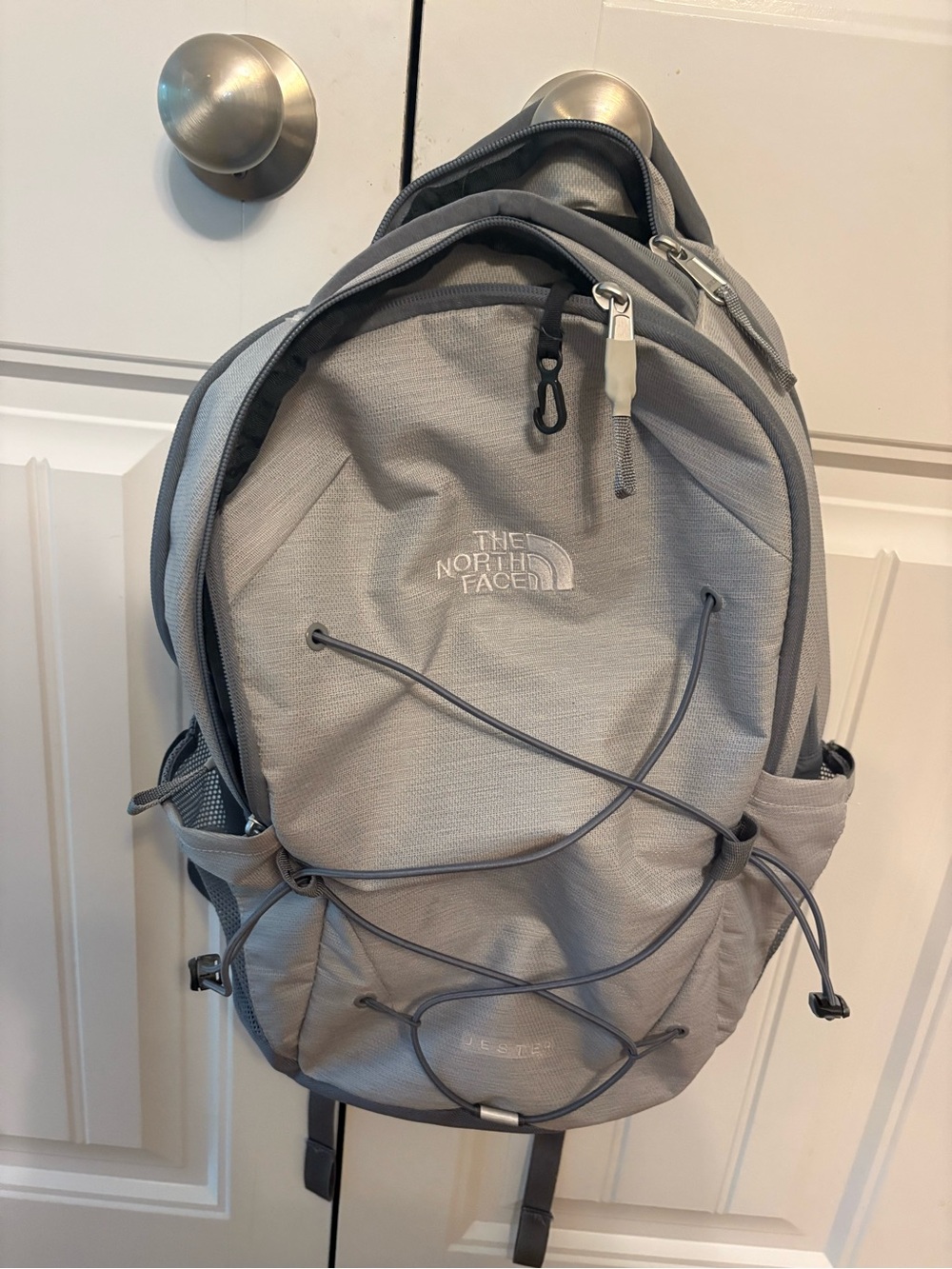 The North Face Jester Gray Everyday Backpack with Bungee Front